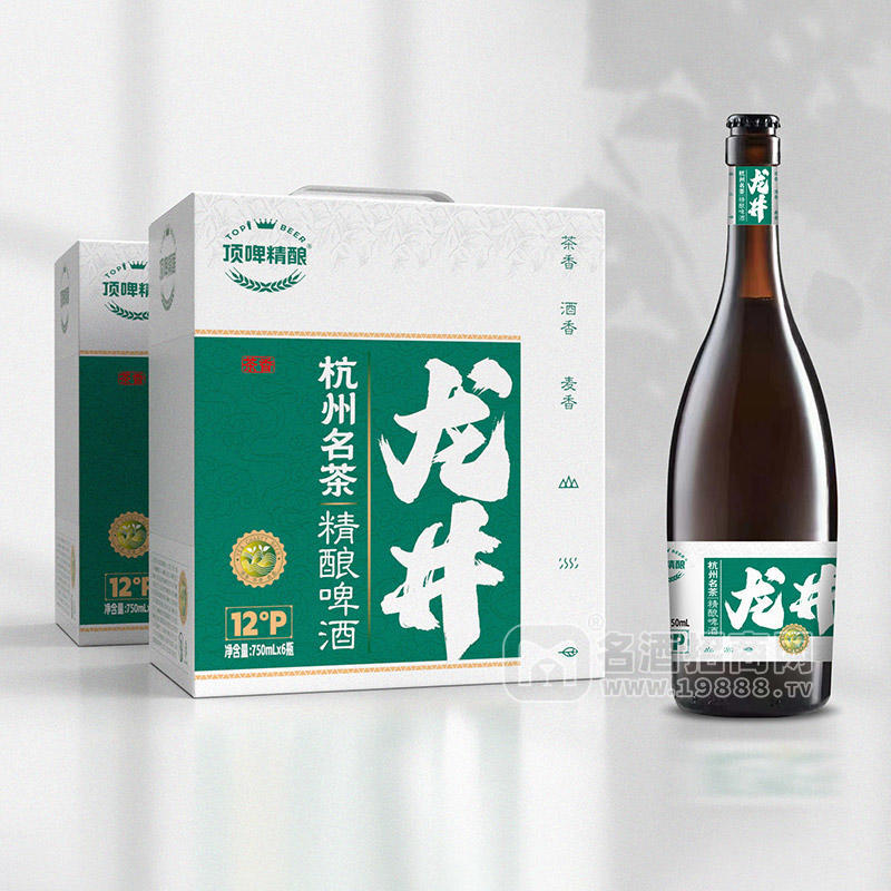 頂啤精釀杭州名茶龍井精釀啤酒12°P箱裝招商750ml×6瓶